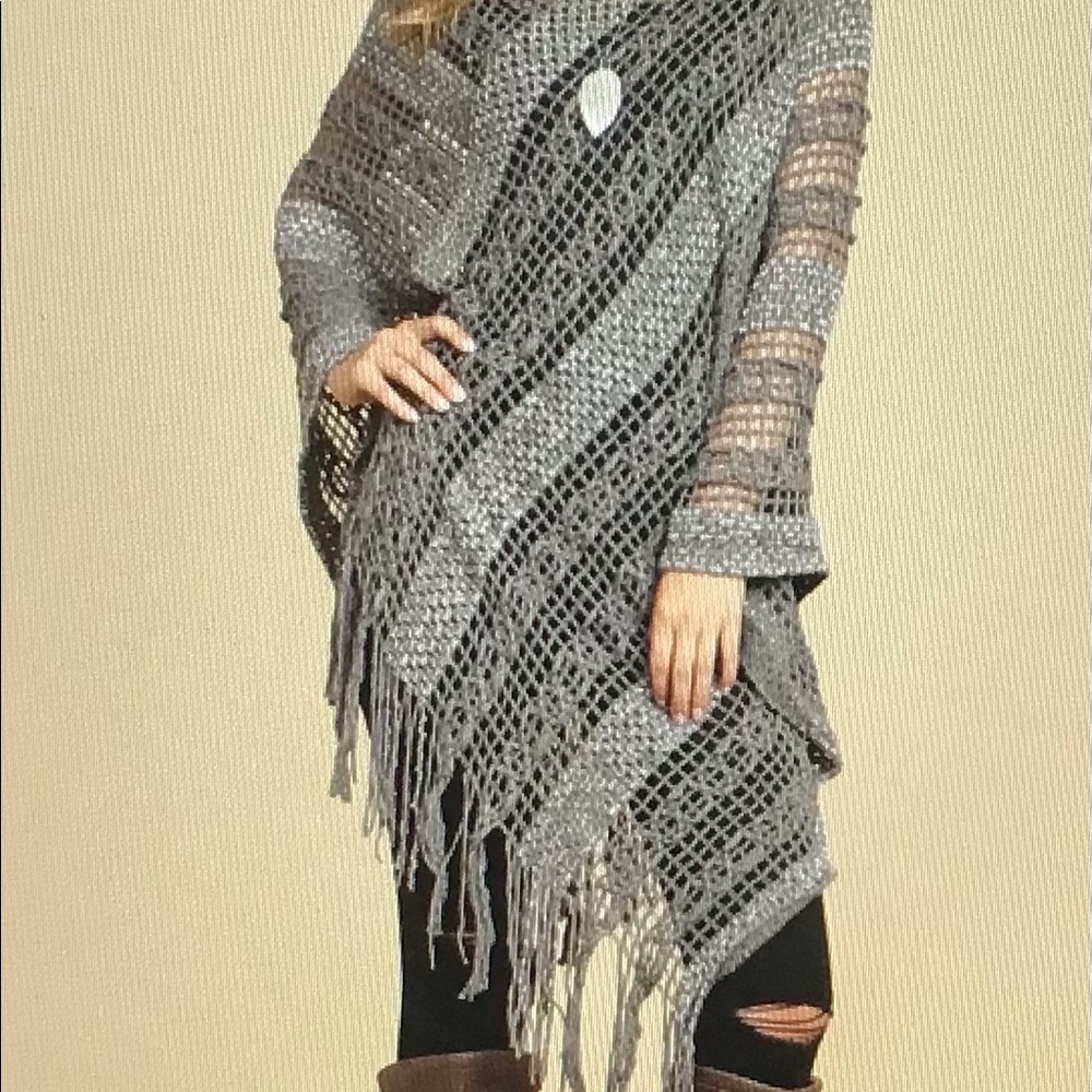 Gray Crochet Native pattern Poncho